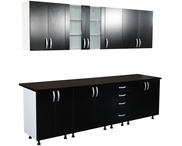 Bucatarie Zebra 260 cm din PAL Negru cu blat termoizolant negru